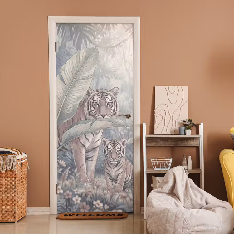 Tijger - Welp - Jungle - Illustratie - Dieren deurposter klein -sfeer1