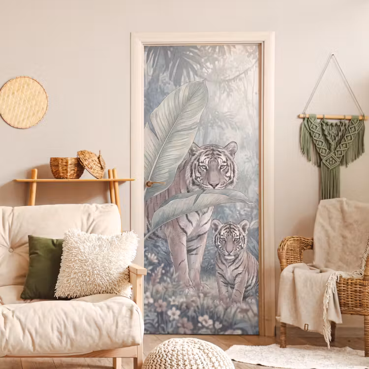 Tijger - Welp - Jungle - Illustratie - Dieren deurposter klein -sfeer2