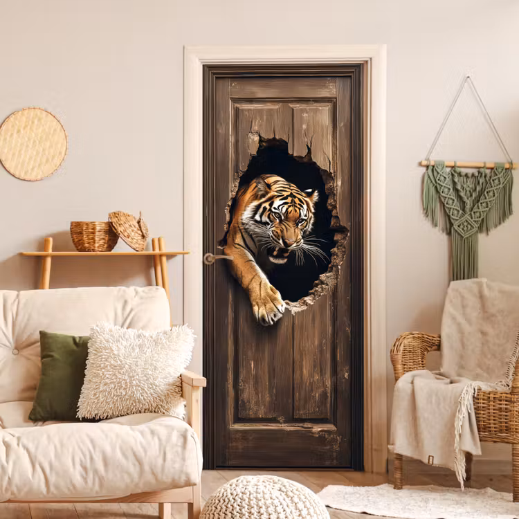 Tijger - Doorkijk - Deur - Hout - Dieren deurposter klein -sfeer2