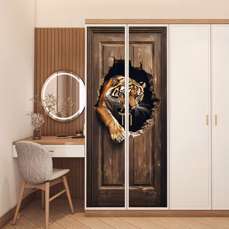 Tijger - Doorkijk - Deur - Hout - Dieren deurposter klein -sfeer3
