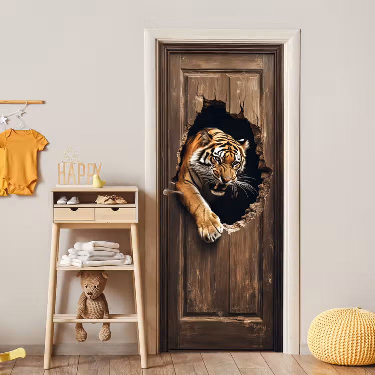 Tijger - Doorkijk - Deur - Hout - Dieren deurposter klein -sfeer4