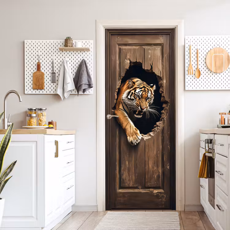Tijger - Doorkijk - Deur - Hout - Dieren deurposter klein -sfeer5