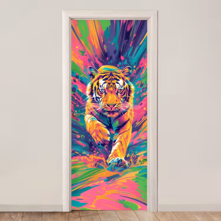Tijger - Wilde dieren - Kleurrijk - Verflook deurposter klein -3d_beige