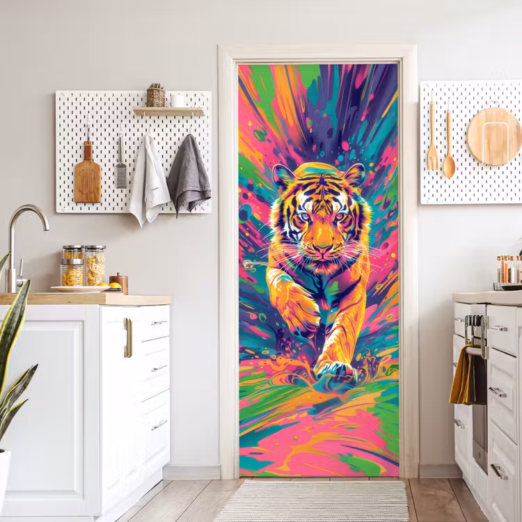 Tijger - Wilde dieren - Kleurrijk - Verflook deurposter klein -sfeer5