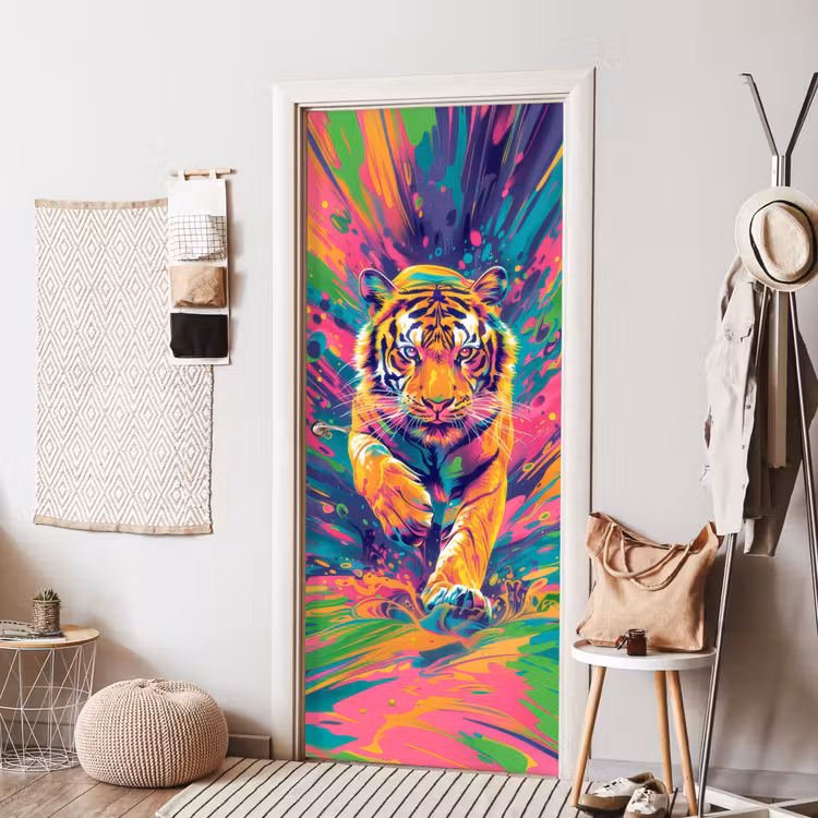 Tijger - Wilde dieren - Kleurrijk - Verflook deurposter klein -sfeer6