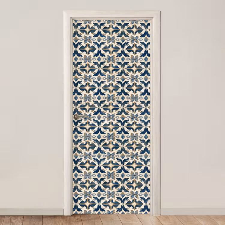 Tegel - Patroon - Blauw - Beige deurposter klein 289 -3d_beige