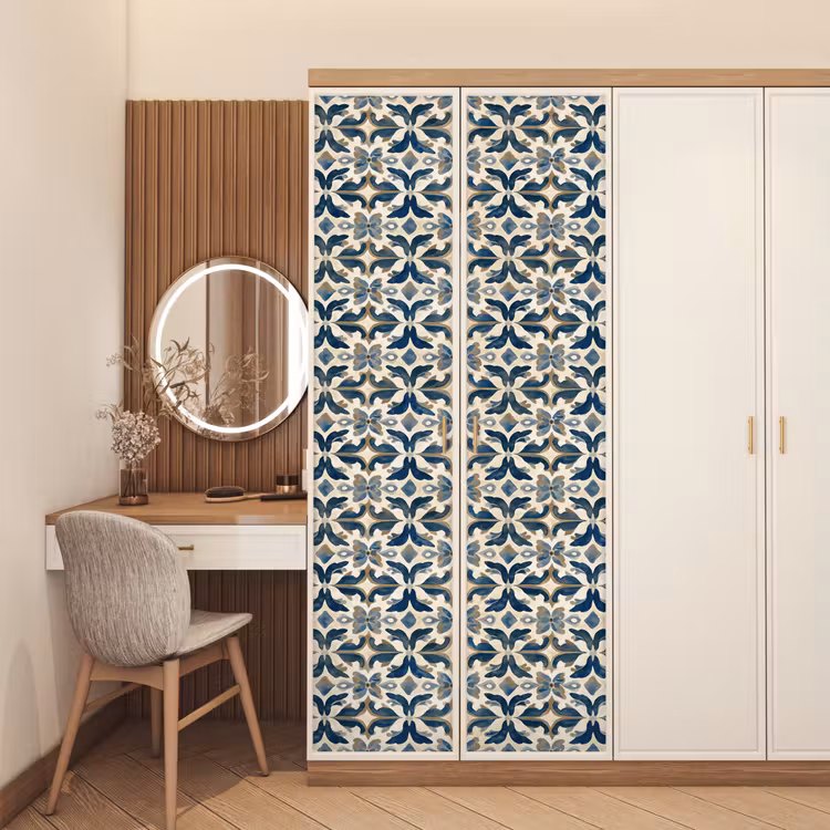 Tegel - Patroon - Blauw - Beige deurposter klein 289 -sfeer3