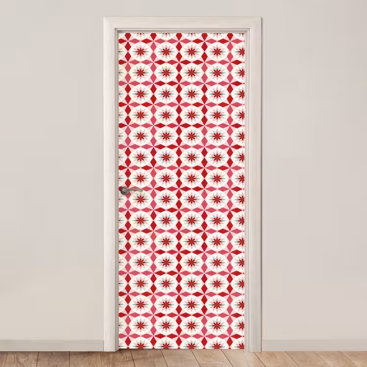 Tegelpatroon - Sterren - Retro - Roze - Mintgroen deurposter klein 289 -3d_beige