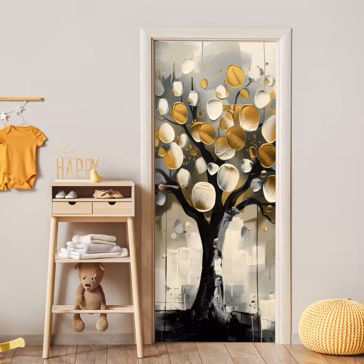Boom - Abstract - Beige - Goud - Zwart deurposter klein -sfeer4