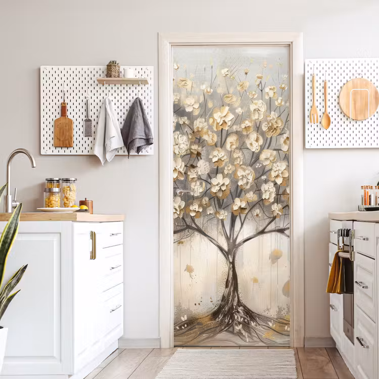 Boom - Beige - Goud - Verflook - Grijs deurposter klein -sfeer5