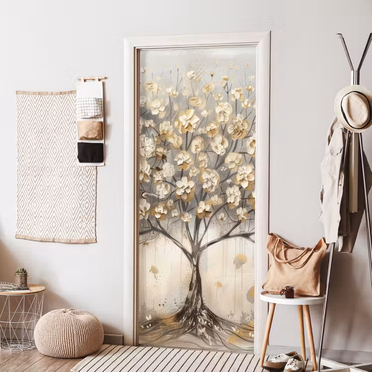 Boom - Beige - Goud - Verflook - Grijs deurposter klein -sfeer6