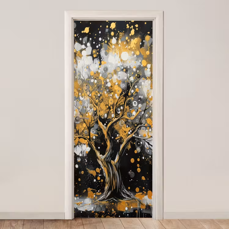 Boom - Zwart - Goud - Wit - Modern deurposter klein -3d_beige