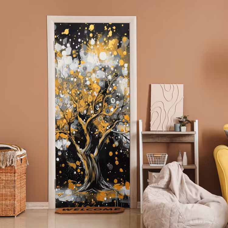 Boom - Zwart - Goud - Wit - Modern deurposter klein -sfeer1