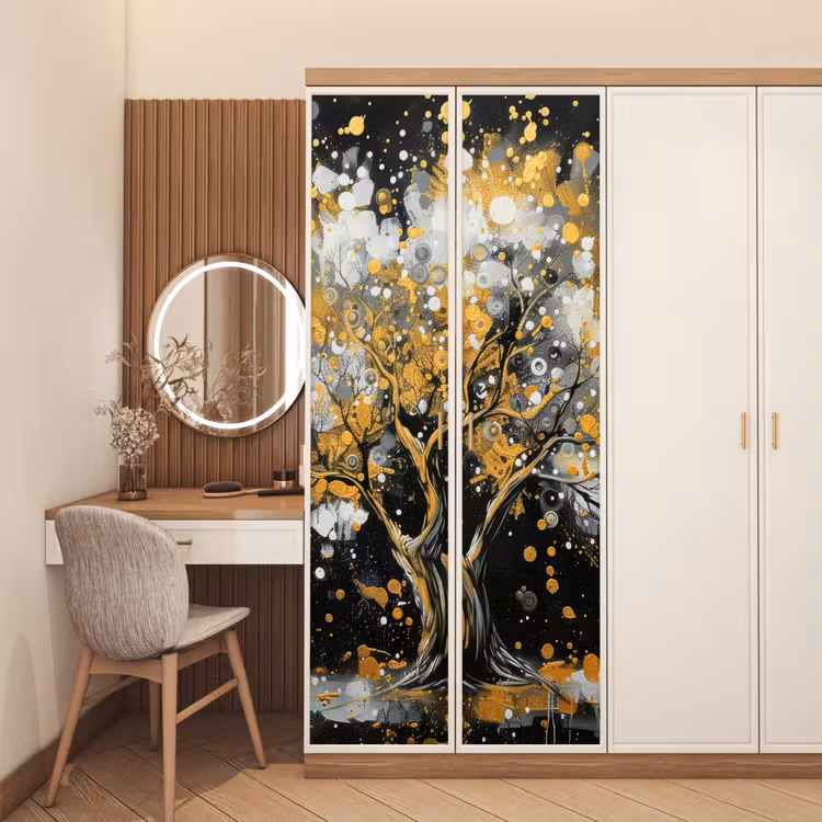 Boom - Zwart - Goud - Wit - Modern deurposter klein -sfeer3