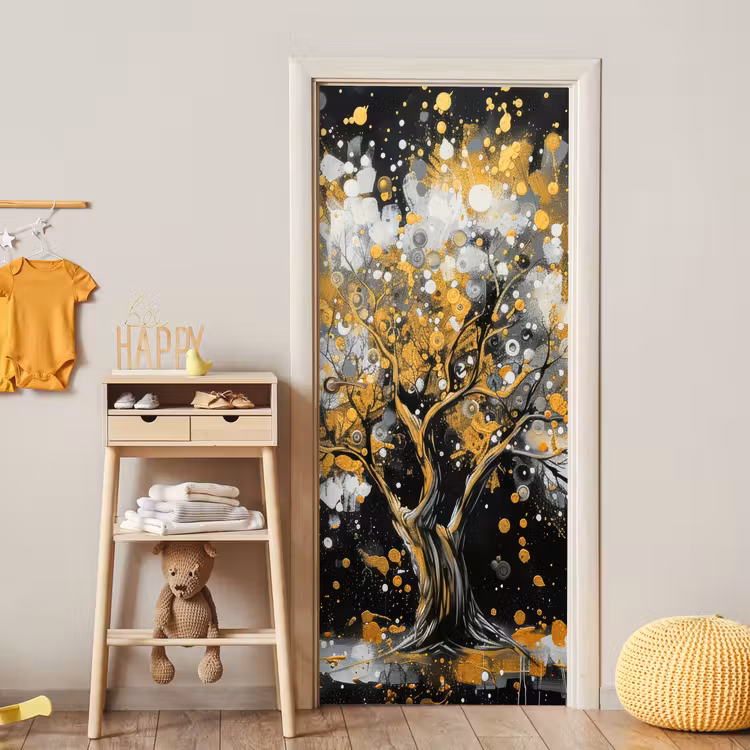 Boom - Zwart - Goud - Wit - Modern deurposter klein -sfeer4