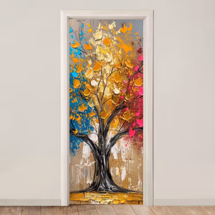 Boom - Kleurrijk - Grijs - Modern deurposter klein -3d_beige