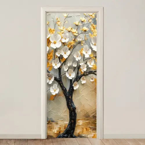 Boom - Bloemen - Goud - Beige deurposter klein -3d_beige