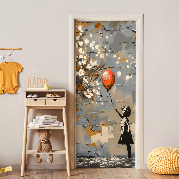 Boom - Graffiti - Banksy Style - Balloon Girl deurposter klein -sfeer4