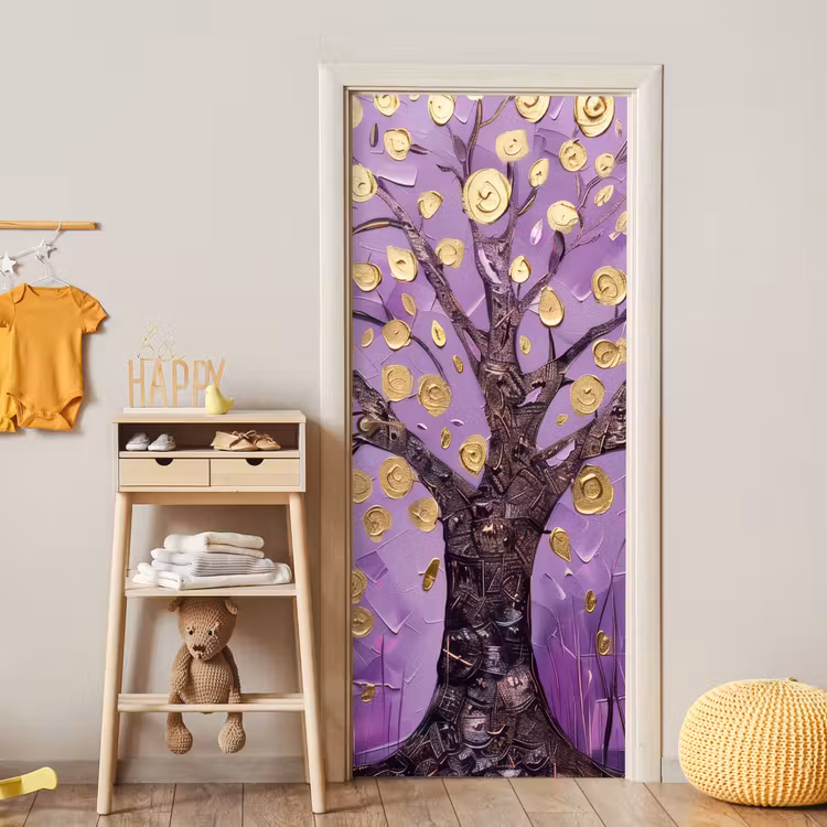 Levensboom - Boom - Paars - Goud - Modern deurposter klein -sfeer4