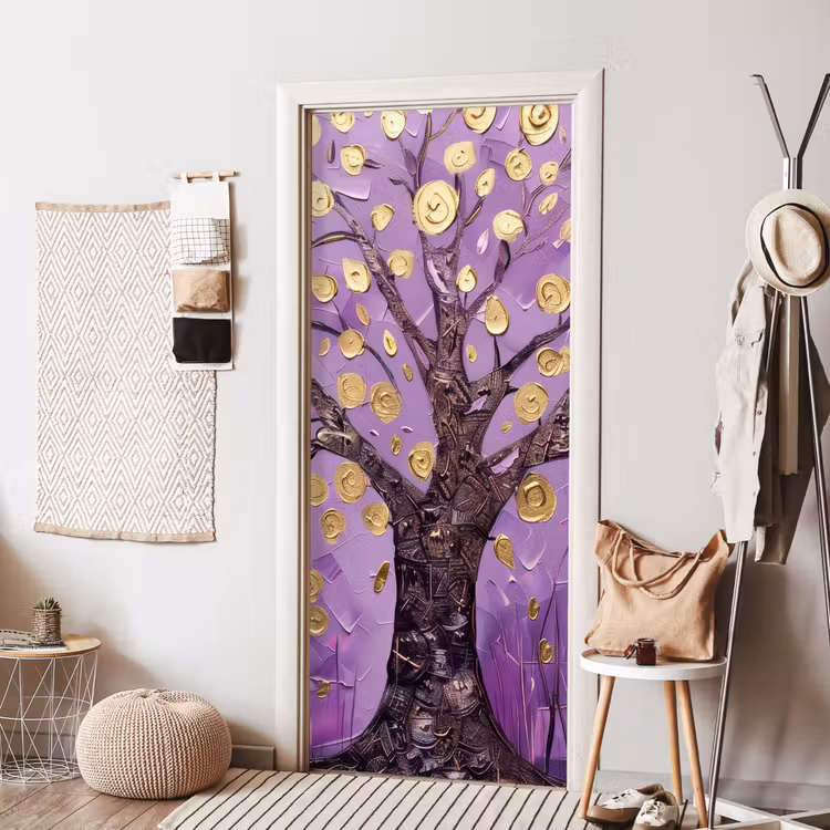 Levensboom - Boom - Paars - Goud - Modern deurposter klein -sfeer6