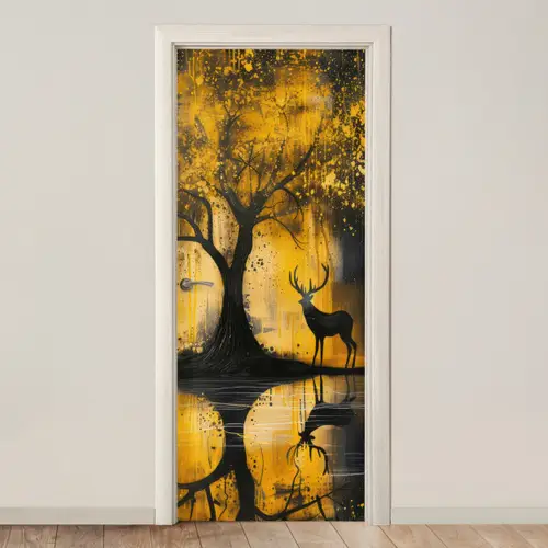 Boom - Verflook - Hert - Natuur - Goud deurposter klein -3d_beige