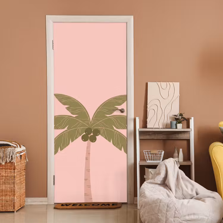 Boom - Palm - Natuur - Illustratie - Roze deurposter klein -sfeer1
