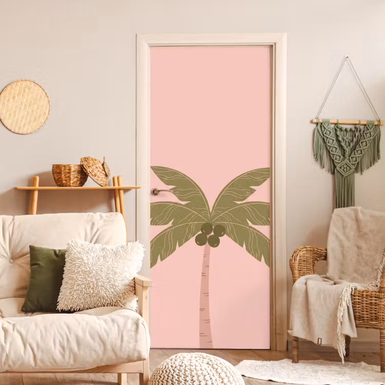 Boom - Palm - Natuur - Illustratie - Roze deurposter klein -sfeer2