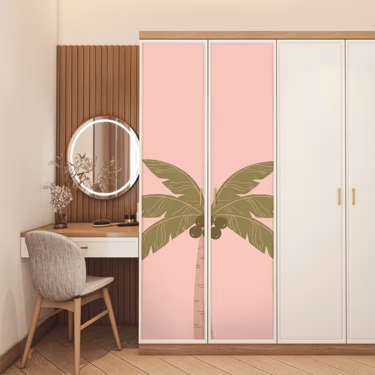 Boom - Palm - Natuur - Illustratie - Roze deurposter klein -sfeer3