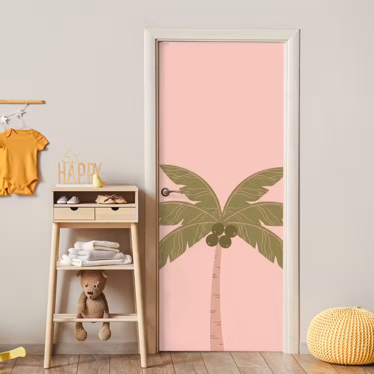 Boom - Palm - Natuur - Illustratie - Roze deurposter klein -sfeer4