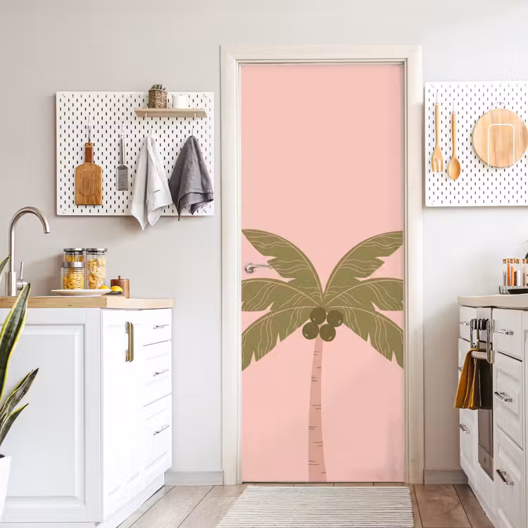 Boom - Palm - Natuur - Illustratie - Roze deurposter klein -sfeer5
