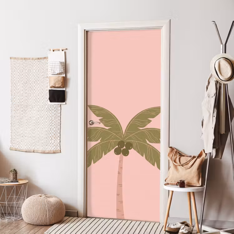 Boom - Palm - Natuur - Illustratie - Roze deurposter klein -sfeer6