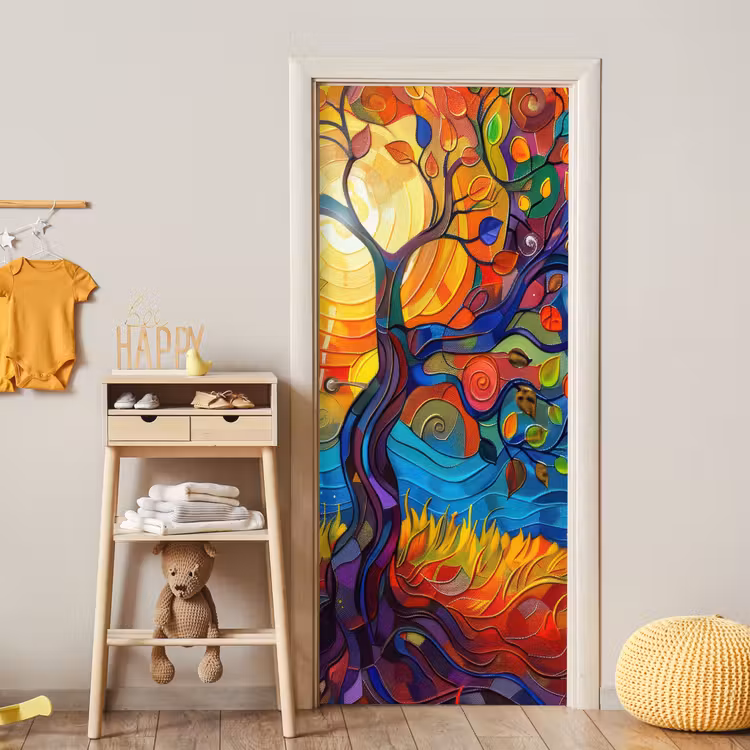 Boom - Zon - Verflook - Kleuren - Abstract deurposter klein -sfeer4