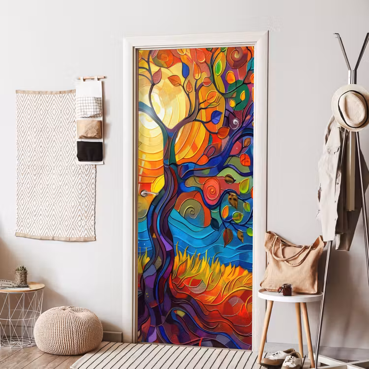 Boom - Zon - Verflook - Kleuren - Abstract deurposter klein -sfeer6