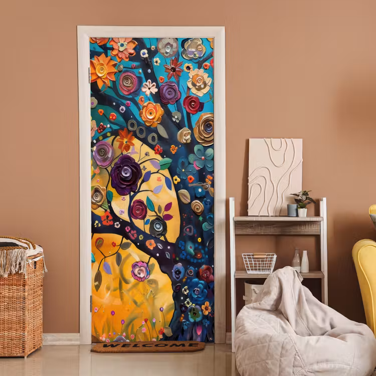 Boom - Levensboom - Kleurrijk - Bloemen - Modern deurposter klein -sfeer1
