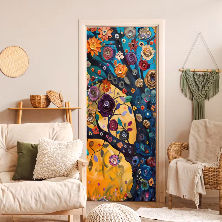 Boom - Levensboom - Kleurrijk - Bloemen - Modern deurposter klein -sfeer2