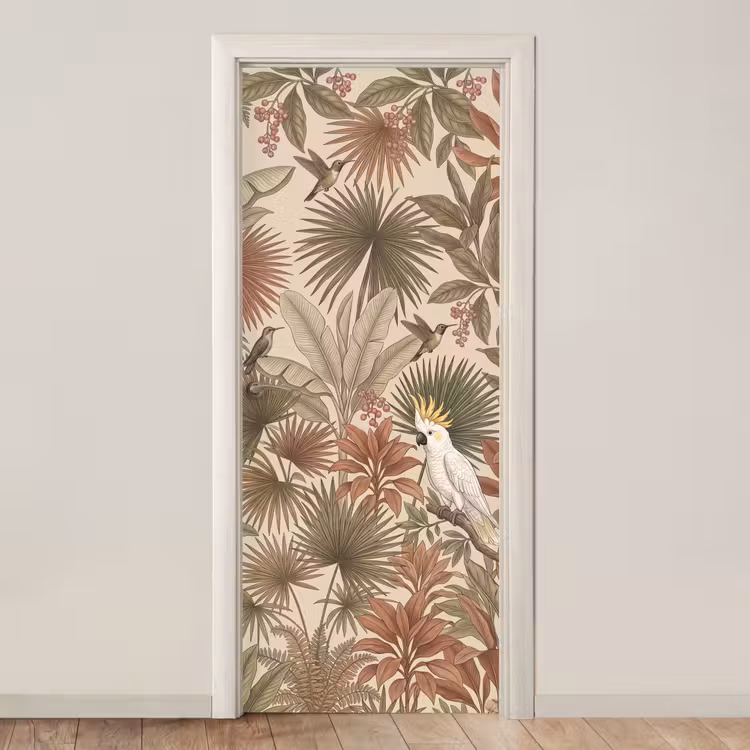 Tropisch - Vogels - Beige deurposter klein -3d_beige