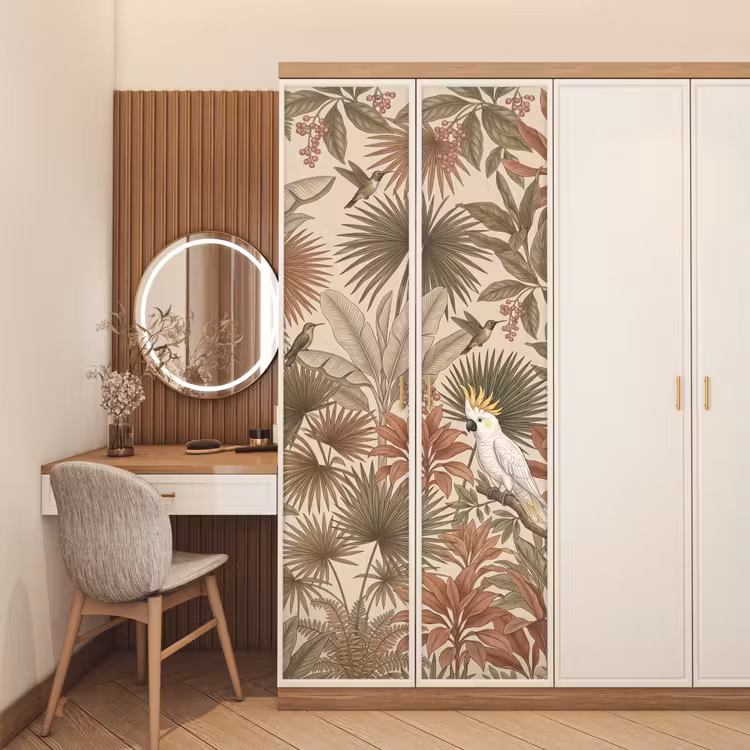 Tropisch - Vogels - Beige deurposter klein -sfeer3