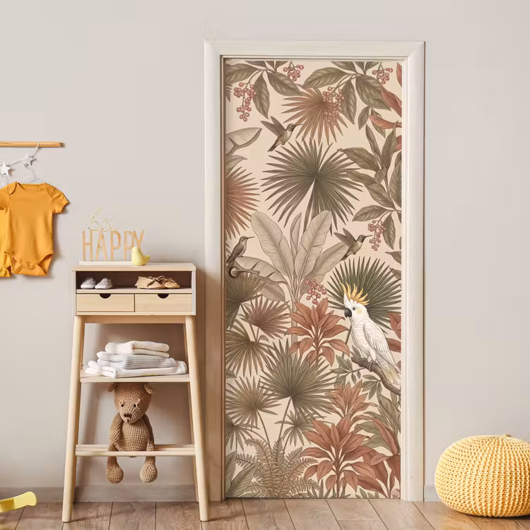 Tropisch - Vogels - Beige deurposter klein -sfeer4