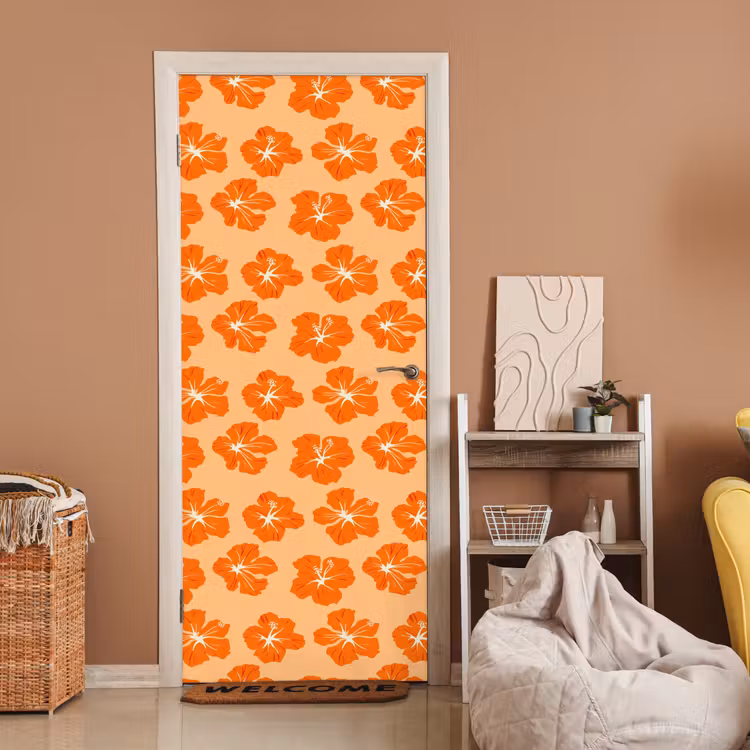 Tropisch - Hibiscus - Oranje deurposter klein 289 -sfeer1
