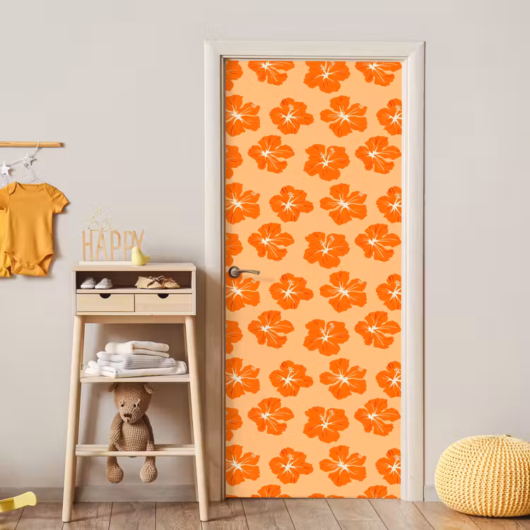 Tropisch - Hibiscus - Oranje deurposter klein 289 -sfeer4