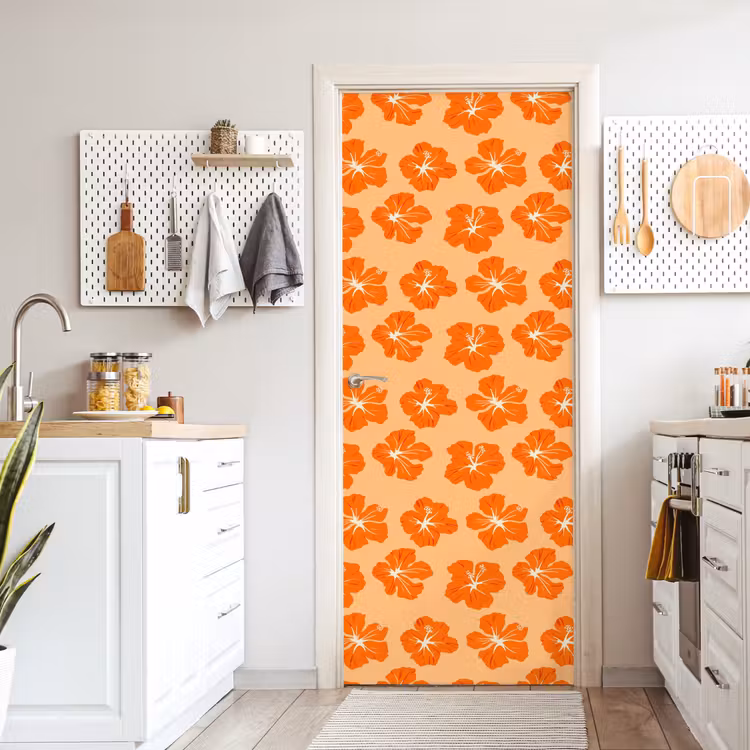 Tropisch - Hibiscus - Oranje deurposter klein 289 -sfeer5