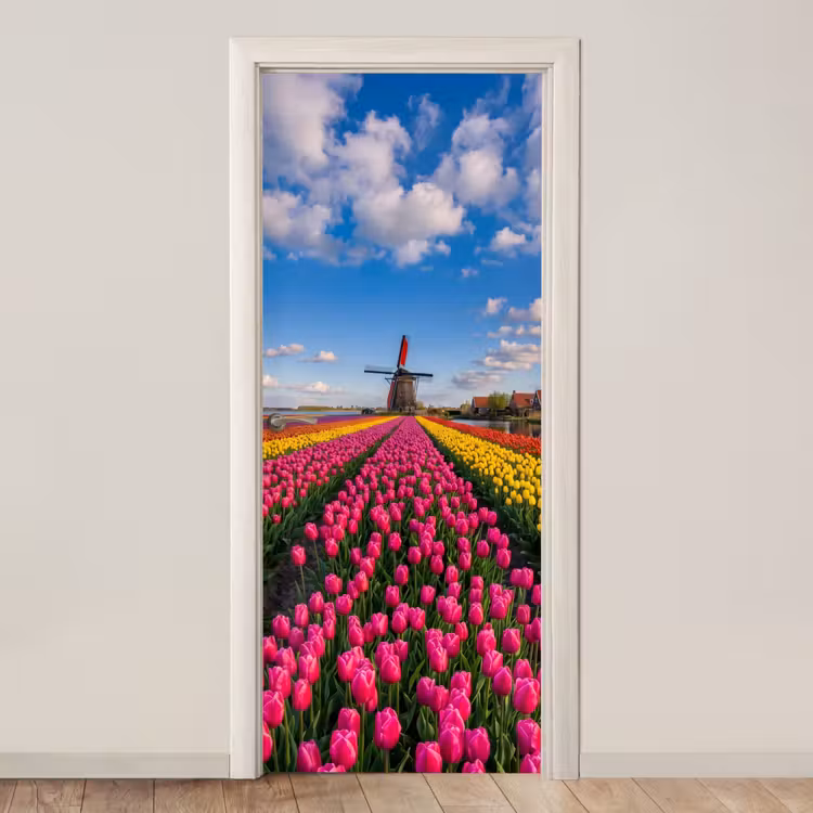 Tulpen - Holland - Molen - Kleurrijk deurposter klein -3d_beige