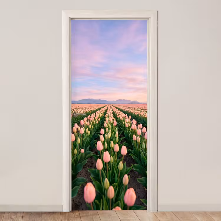 Tulpen - Landschap - Roze deurposter klein -3d_beige