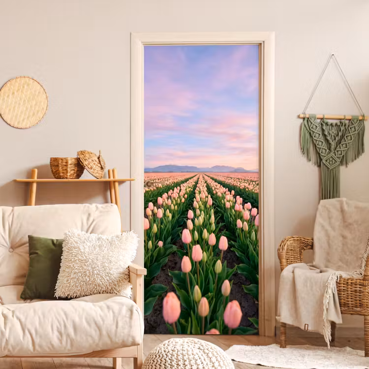 Tulpen - Landschap - Roze deurposter klein -sfeer2