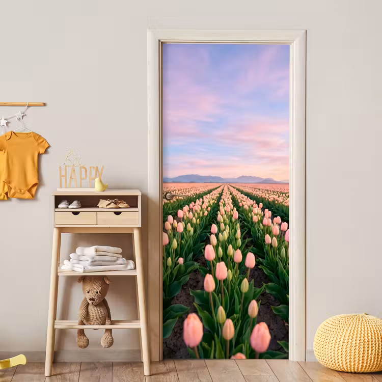 Tulpen - Landschap - Roze deurposter klein -sfeer4