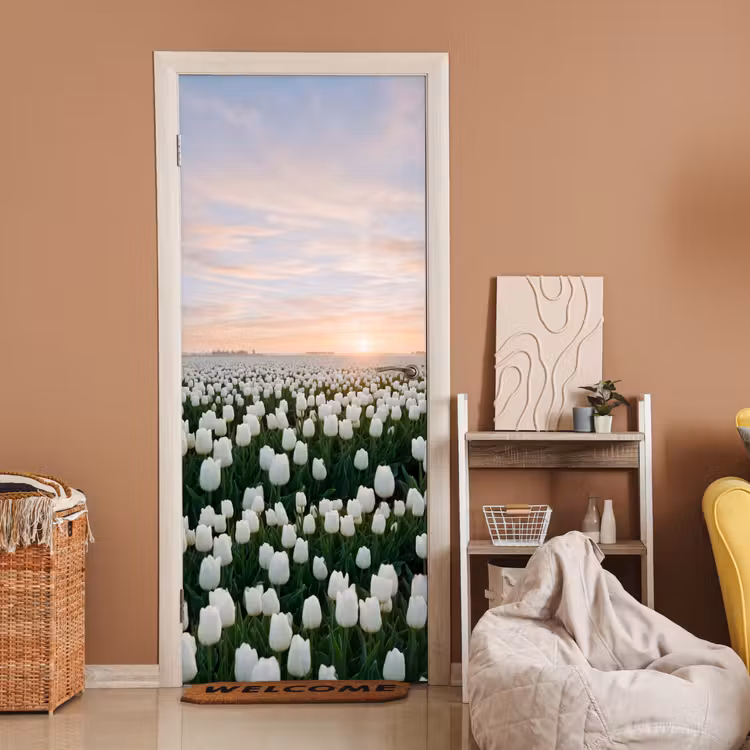 Tulpen - Landschap - Wit deurposter klein -sfeer1