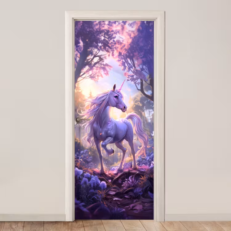 Eenhoorn - Paars - Sprookje - Fantasy dier deurposter klein -3d_beige
