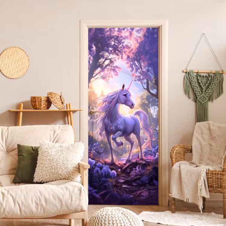 Eenhoorn - Paars - Sprookje - Fantasy dier deurposter klein -sfeer2