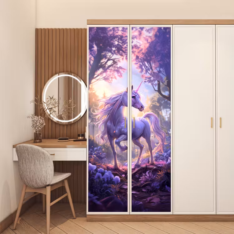 Eenhoorn - Paars - Sprookje - Fantasy dier deurposter klein -sfeer3