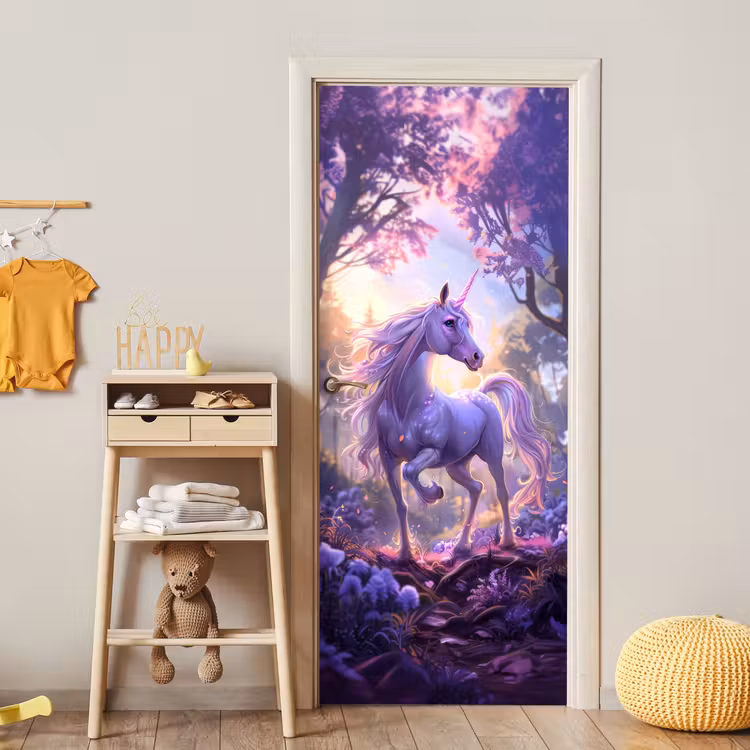 Eenhoorn - Paars - Sprookje - Fantasy dier deurposter klein -sfeer4